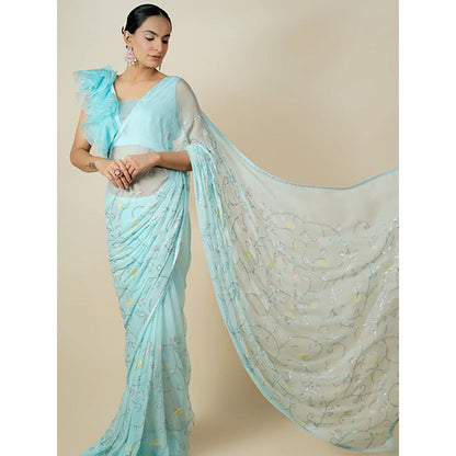 Tilsim by Sagarika Mehrotra Aqua-Marine Hydrangea Saree with Stitched Blouse