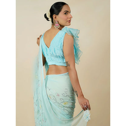 Tilsim by Sagarika Mehrotra Aqua-Marine Hydrangea Saree with Stitched Blouse