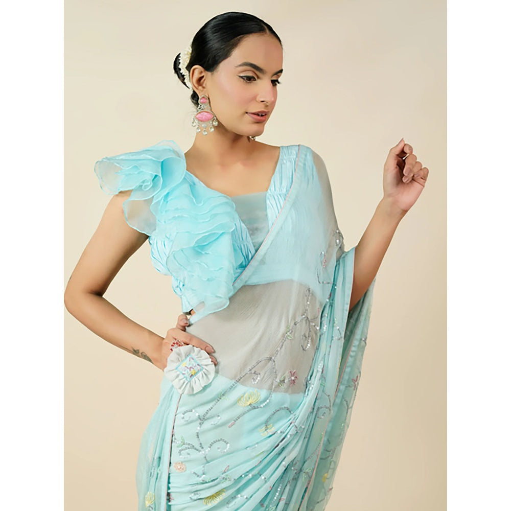 Tilsim by Sagarika Mehrotra Aqua-Marine Hydrangea Saree with Stitched Blouse