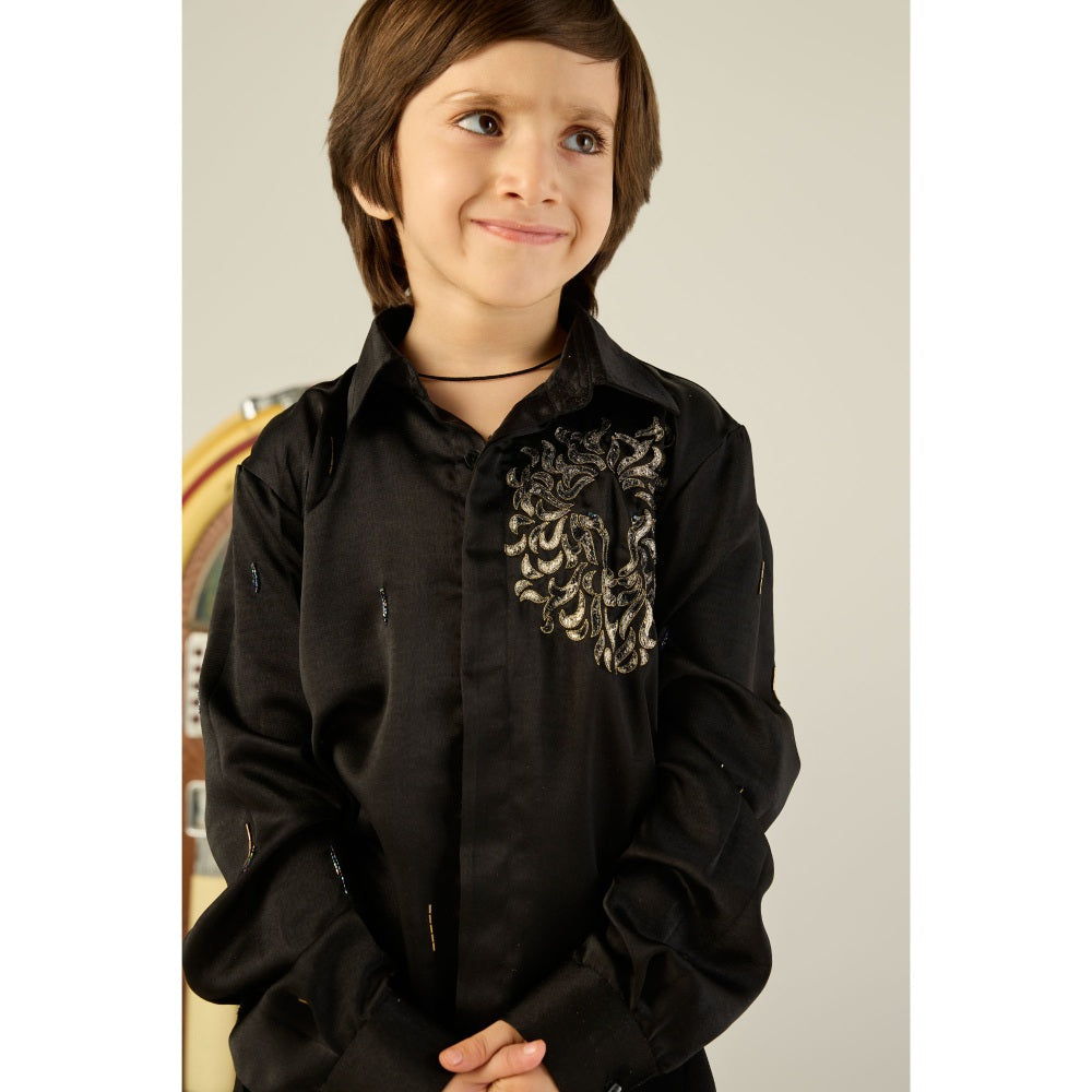 Tilsim by Sagarika Mehrotra Black Gilded Lion Shirt