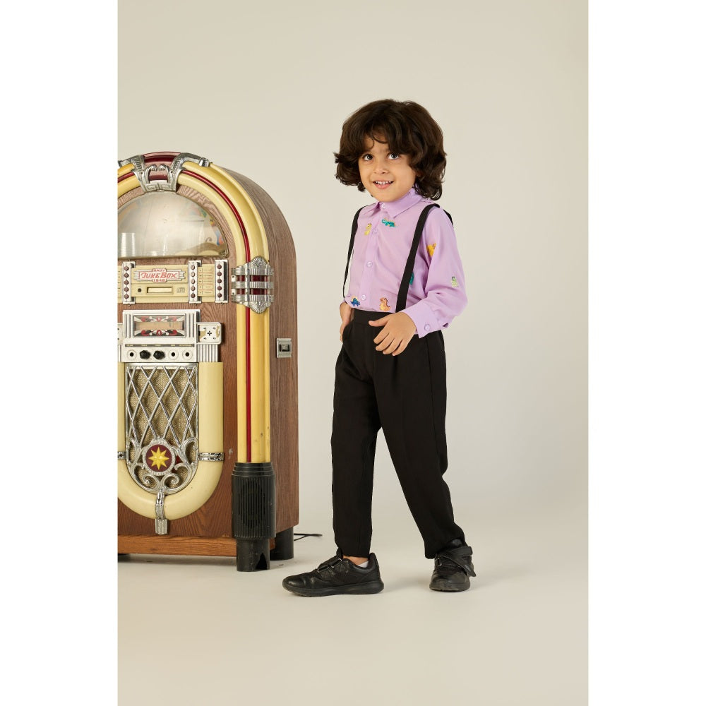 Tilsim by Sagarika Mehrotra Lavender Tiny Dino Shirt & Pant with Suspender (Set of 2)