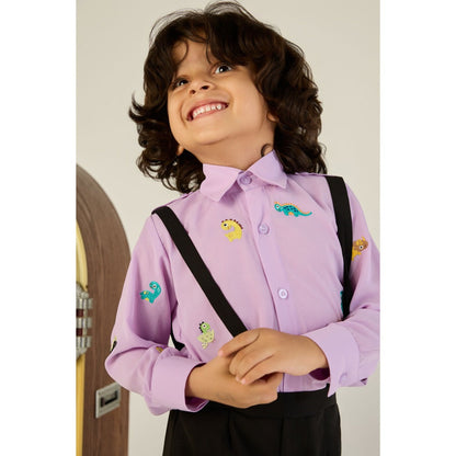 Tilsim by Sagarika Mehrotra Lavender Tiny Dino Shirt & Pant with Suspender (Set of 2)