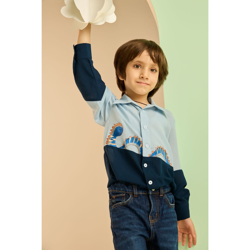 Tilsim by Sagarika Mehrotra Blue Seabed Dragon Embroidered Shirt