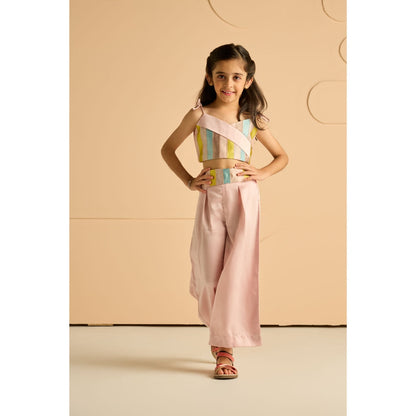 Tilsim by Sagarika Mehrotra Girls Serenade Shimmer Crop Top & Palazzo Pink (Set of 2)