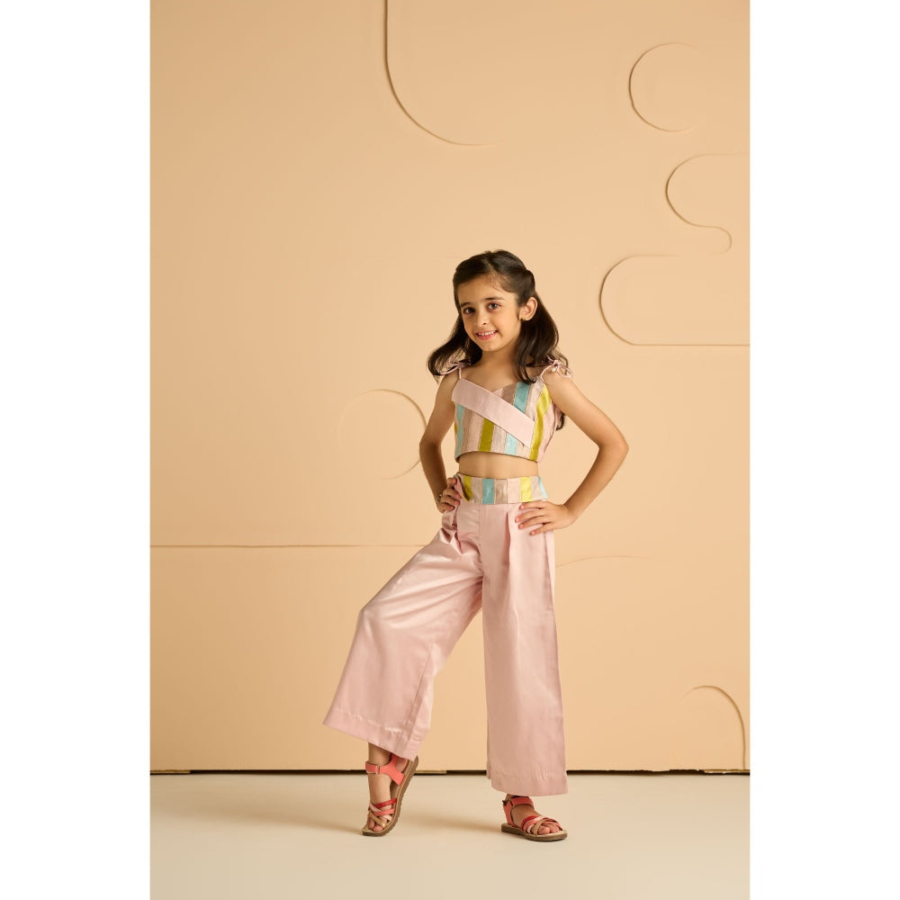 Tilsim by Sagarika Mehrotra Girls Serenade Shimmer Crop Top & Palazzo Pink (Set of 2)