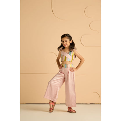 Tilsim by Sagarika Mehrotra Girls Serenade Shimmer Crop Top & Palazzo Pink (Set of 2)