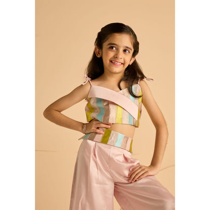Tilsim by Sagarika Mehrotra Girls Serenade Shimmer Crop Top & Palazzo Pink (Set of 2)