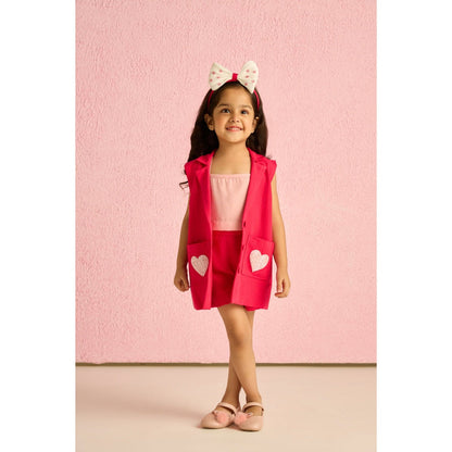 Tilsim by Sagarika Mehrotra Girls Peppy Heart Co-Ord Pink (Set of 3)