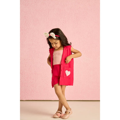 Tilsim by Sagarika Mehrotra Girls Peppy Heart Co-Ord Pink (Set of 3)