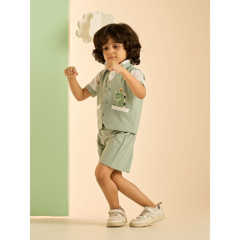 Tilsim by Sagarika Mehrotra Chirpy Dragon Waistcoat with Shirt and Shorts (Set of 3)
