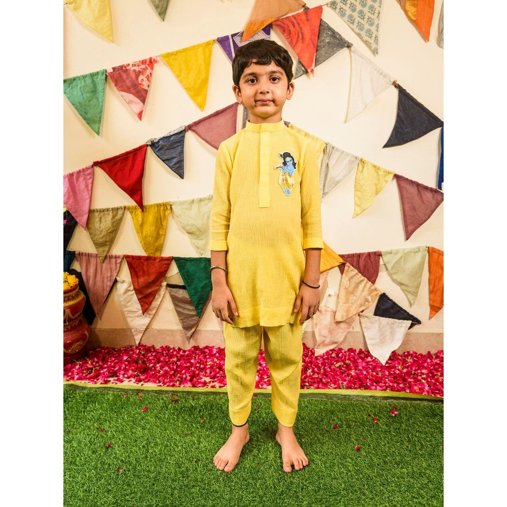 Tilsim by Sagarika Mehrotra Yellow Krishna Patch Kurta with Pyjama