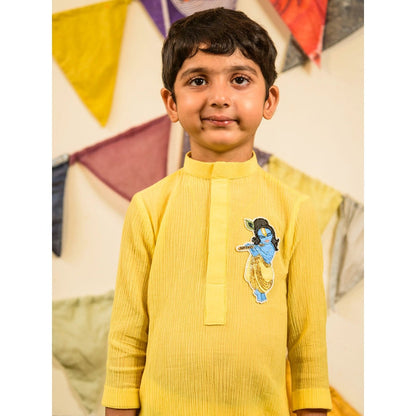 Tilsim by Sagarika Mehrotra Yellow Krishna Patch Kurta with Pyjama