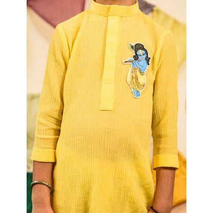 Tilsim by Sagarika Mehrotra Yellow Krishna Patch Kurta with Pyjama