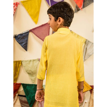 Tilsim by Sagarika Mehrotra Yellow Krishna Patch Kurta with Pyjama