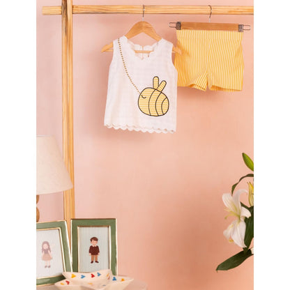Tilsim by Sagarika Mehrotra Buzz Baby White and Yellow Top and Shorts Set