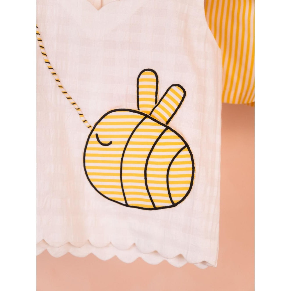 Tilsim by Sagarika Mehrotra Buzz Baby White and Yellow Top and Shorts Set