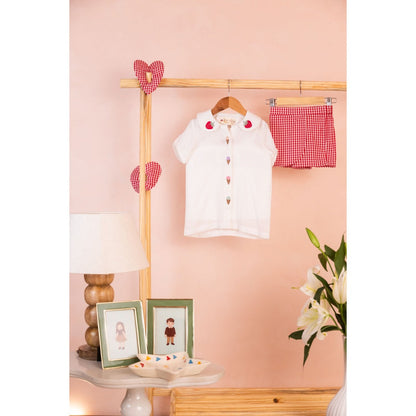 Tilsim by Sagarika Mehrotra White Strawberry Charm Top & Shorts