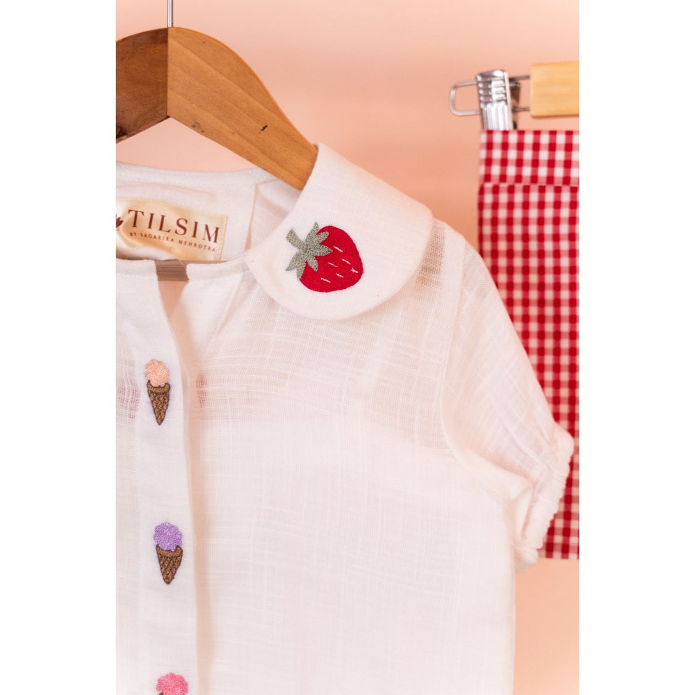 Tilsim by Sagarika Mehrotra White Strawberry Charm Top & Shorts
