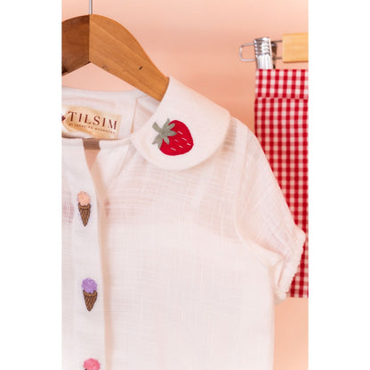 Tilsim by Sagarika Mehrotra White Strawberry Charm Top & Shorts