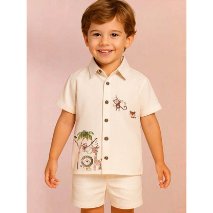 Tilsim by Sagarika Mehrotra Boy Off White Jungle Roar Shirt