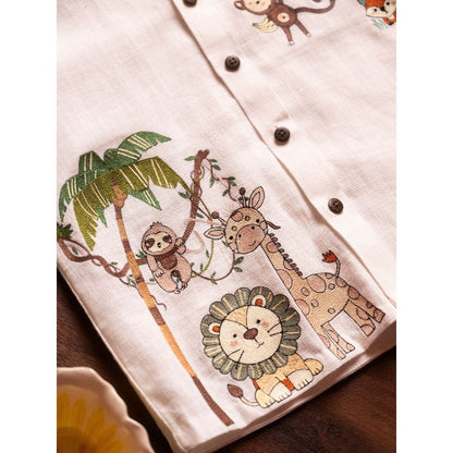 Tilsim by Sagarika Mehrotra Boy Off White Jungle Roar Shirt