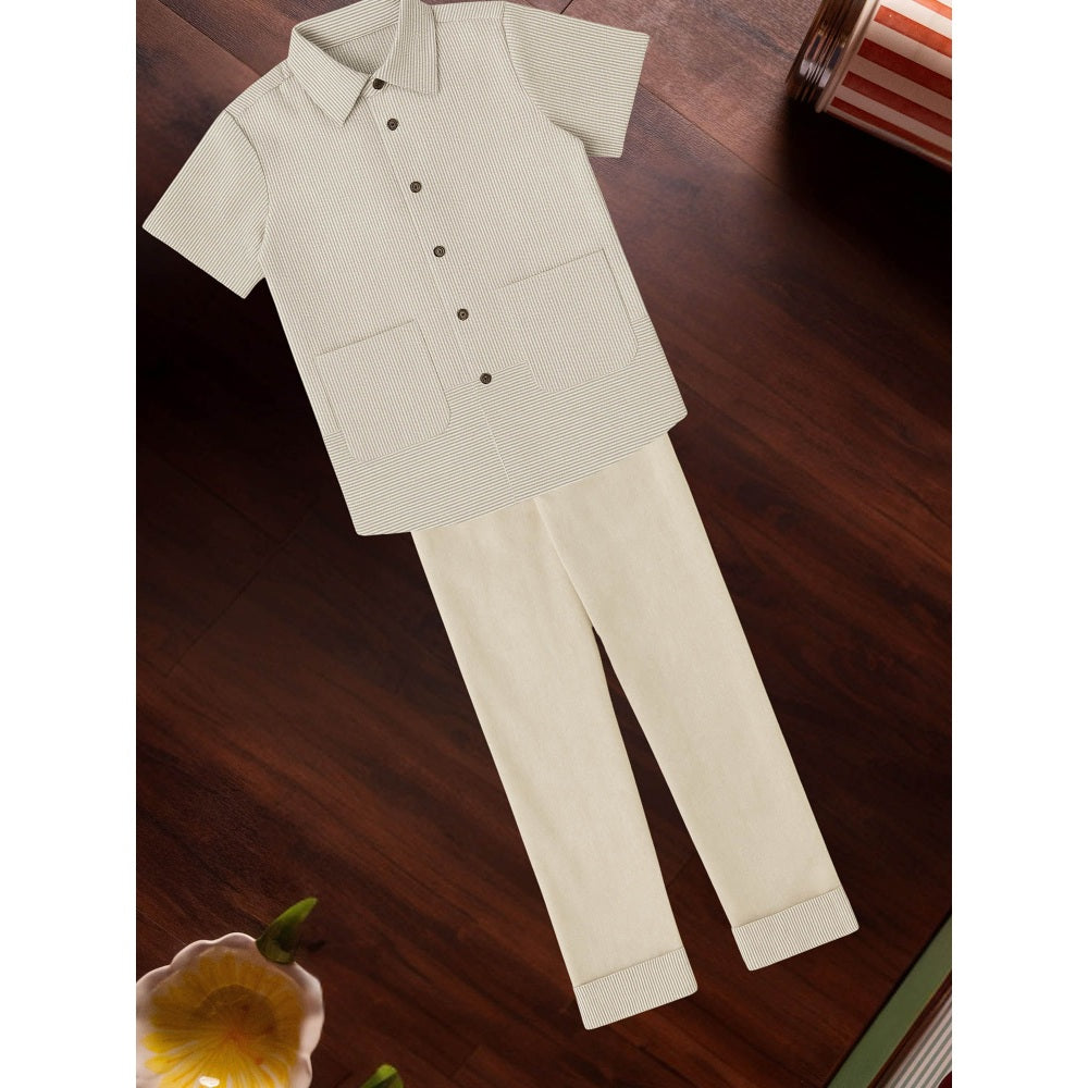 Tilsim by Sagarika Mehrotra Boy Beige Stripes Sync Co-Ord Set