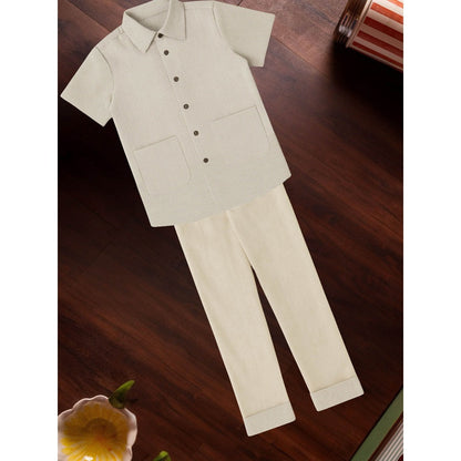 Tilsim by Sagarika Mehrotra Boy Beige Stripes Sync Co-Ord Set