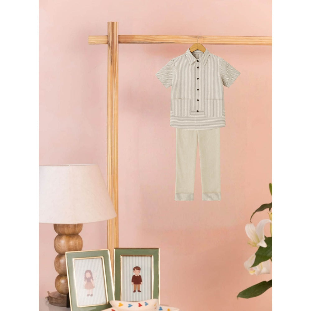 Tilsim by Sagarika Mehrotra Boy Beige Stripes Sync Co-Ord Set