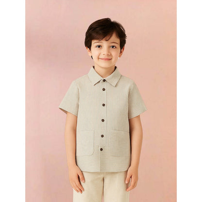 Tilsim by Sagarika Mehrotra Boy Beige Stripes Sync Co-Ord Set