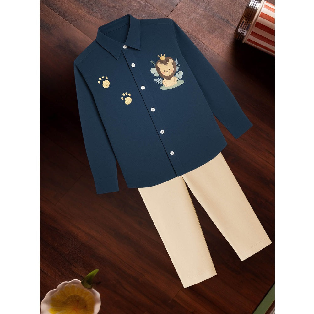 Tilsim by Sagarika Mehrotra Boy Teal Lion Club Co-Ord Set