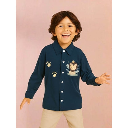 Tilsim by Sagarika Mehrotra Boy Teal Lion Club Co-Ord Set