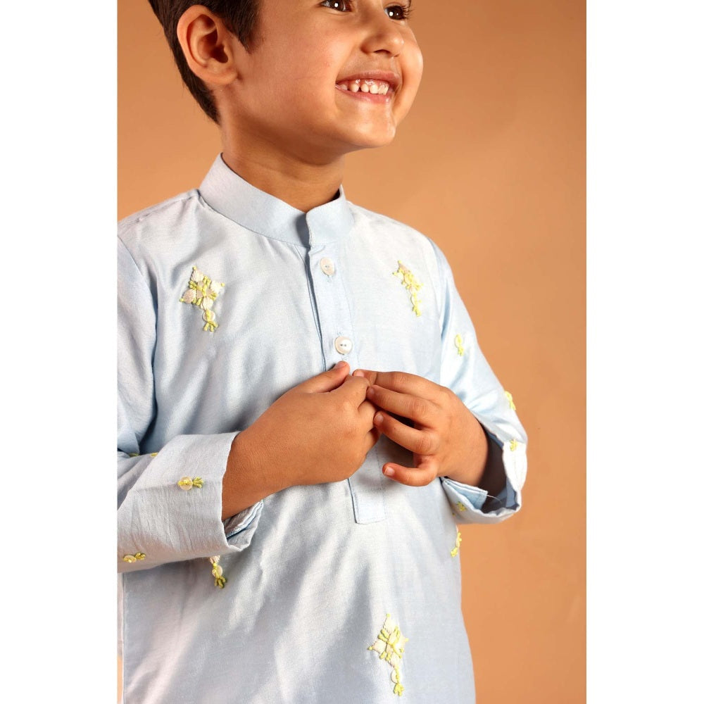 Tilsim by Sagarika Mehrotra Phool Raga Blue Hand Embroidery Kurta And Pyjama