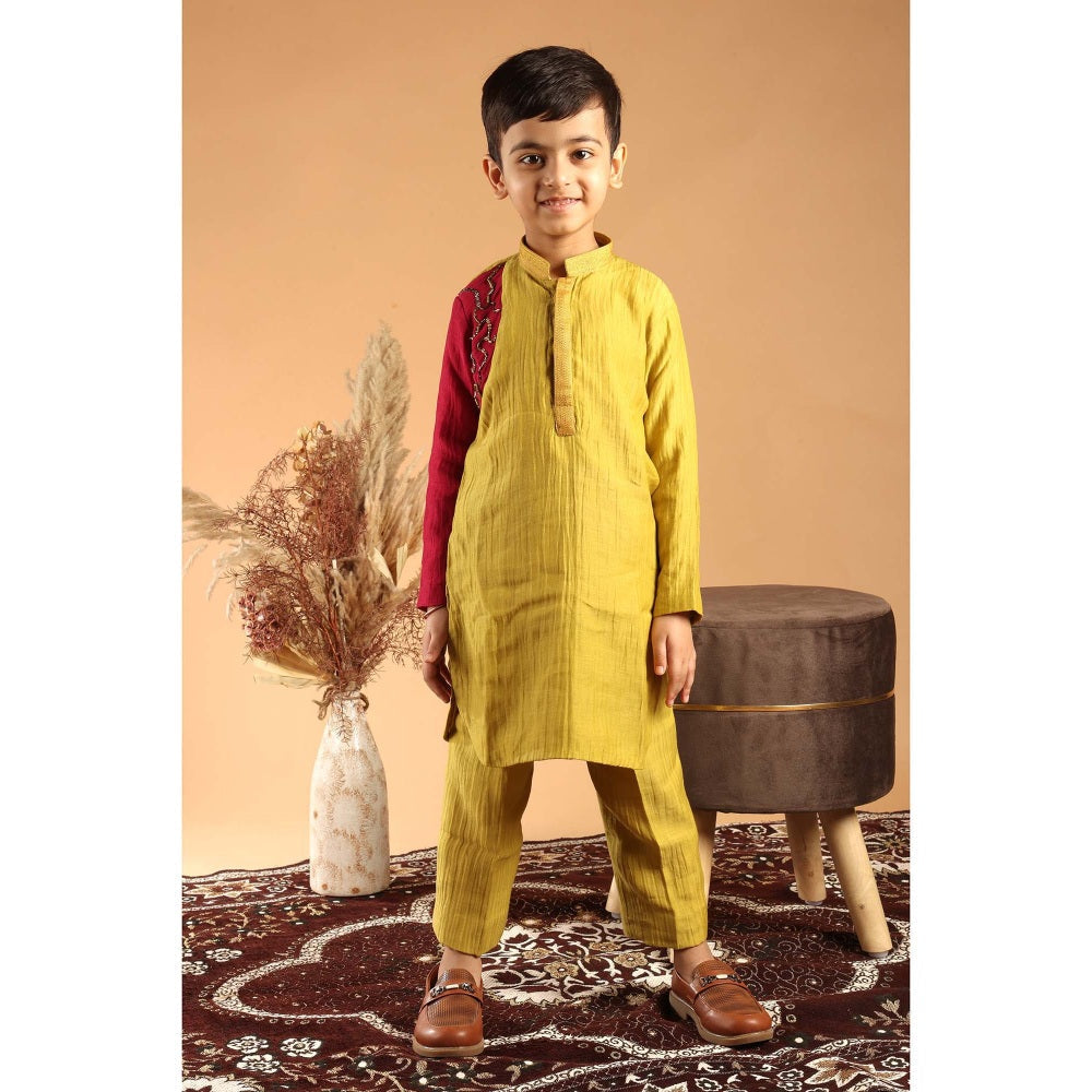 Tilsim by Sagarika Mehrotra Kesar Gul Mustard Hand Embroidery Kurta And Pyjama