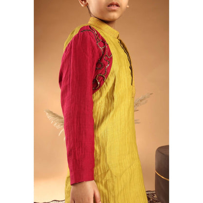 Tilsim by Sagarika Mehrotra Kesar Gul Mustard Hand Embroidery Kurta And Pyjama