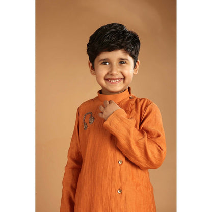 Tilsim by Sagarika Mehrotra Noor Orange Hand Embroidery Kurta And Pyjama