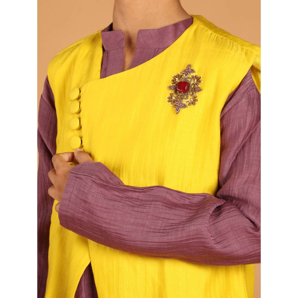 Tilsim by Sagarika Mehrotra Genda Gulmohar Purple Hand Embroidery Kurta And Pyjama With Jacket