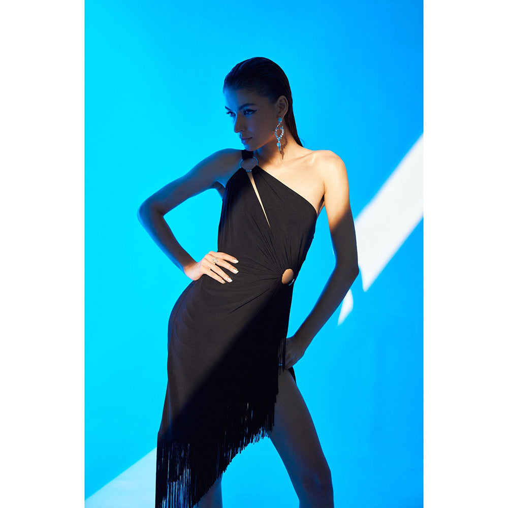 TISHARTH BY SHIVANI Black Cut Out High Slit Dress