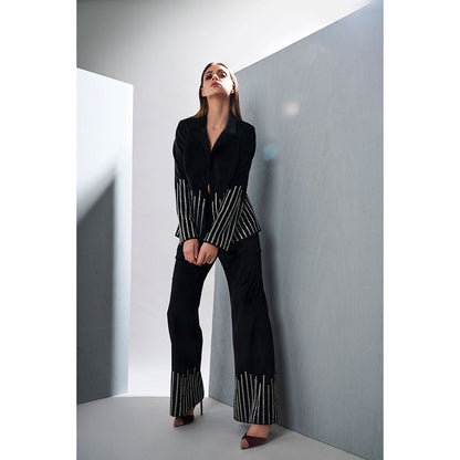 TISHARTH BY SHIVANI Black Velvet Pant with Jacket (Set of 2)
