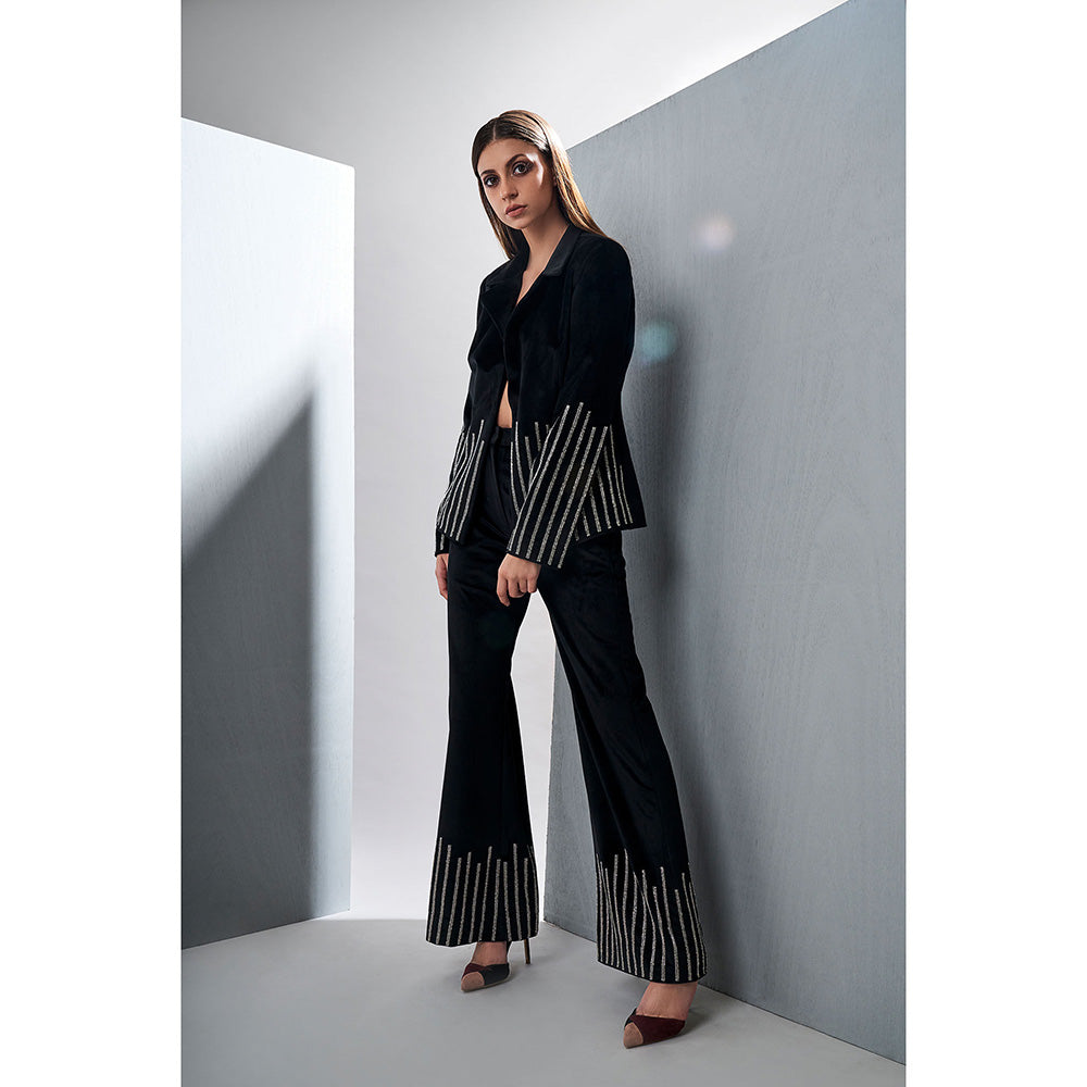 TISHARTH BY SHIVANI Black Velvet Pant with Jacket (Set of 2)