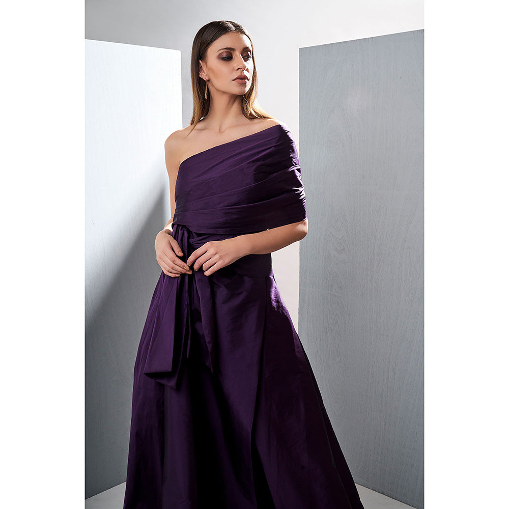 TISHARTH BY SHIVANI Purple Taffeta Silk Gown