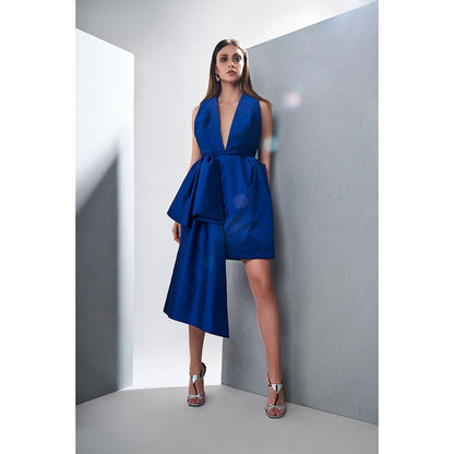 TISHARTH BY SHIVANI Blue Taffeta Silk Short Dress