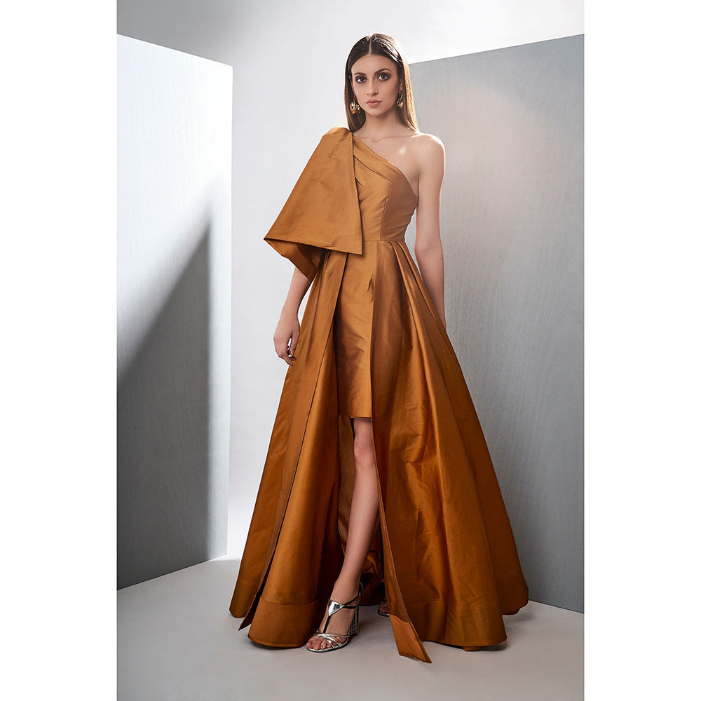 TISHARTH BY SHIVANI Bronze Taffeta Silk Gown