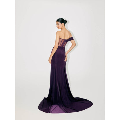 TISHARTH BY SHIVANI Purple Corset Gown with Sequenced Cape