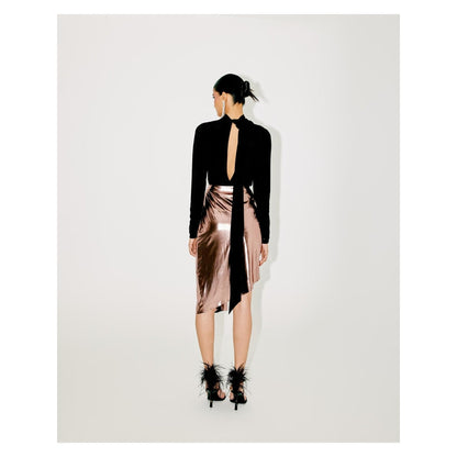 TISHARTH BY SHIVANI Black Plunge Neck Top with Draped Skirt