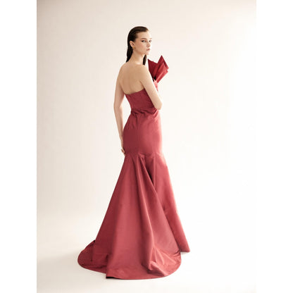 TISHARTH BY SHIVANI Red Astro Dust Taffeta Silk Gown with Wrap Detail