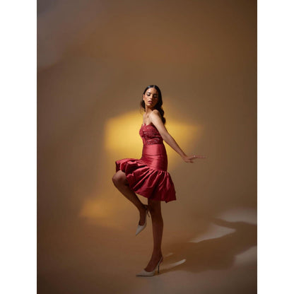 TISHARTH BY SHIVANI Red Astro Dust Shorts Silk Dress