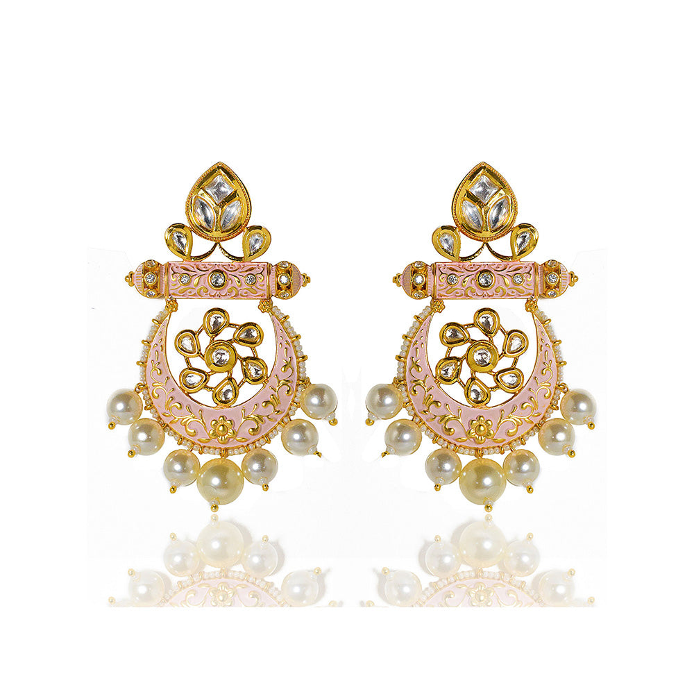 TIZORA Pink Meenakari Rajwadi Chandbali