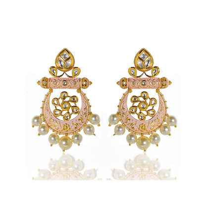 TIZORA Pink Meenakari Rajwadi Chandbali