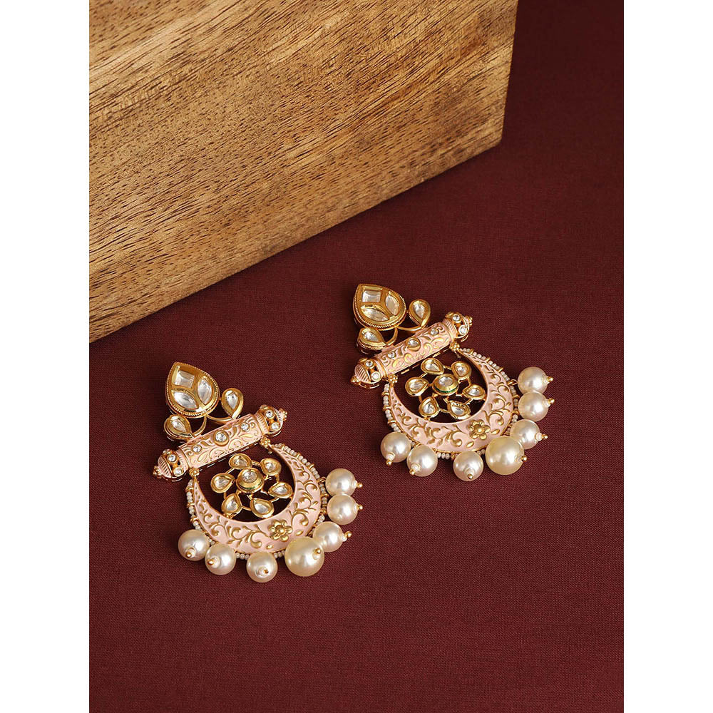 TIZORA Pink Meenakari Rajwadi Chandbali