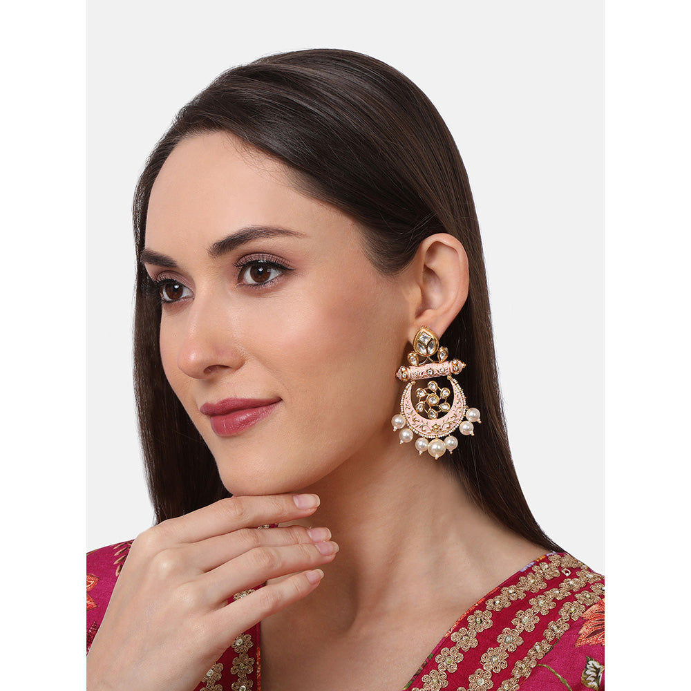 TIZORA Pink Meenakari Rajwadi Chandbali